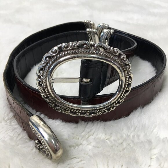Brighton Womens Reversible Silver Black Brown Leather Belt size Medium main image 5